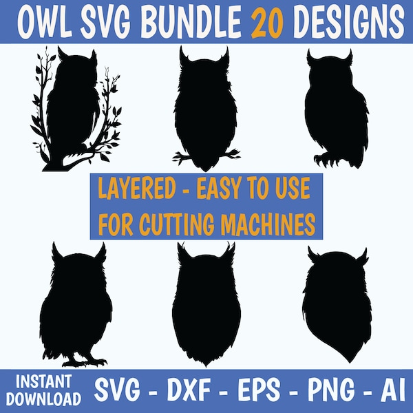 Owl SVG bundle cut file cricut silhouette commercial use owl art owl clip art png print vector for print on demand POD DIY craft vinyl laser
