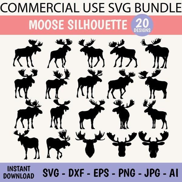 Moose SVG head bundle cut file cricut silhouette commercial use moose art moose print vector for print on demand POD DIY craft vinyl laser
