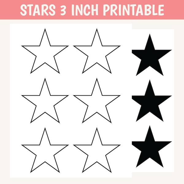 Star shape print 5 pointed star 3 inch star clip art SVG Cut Files stars PDF small stars Kids fine motor activity sheets, cut and paste