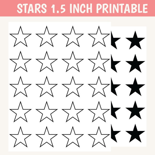 Star shape print 5 pointed star 1.5 inch star clip art SVG Cut Files stars PDF small stars Kids fine motor activity sheets, cut and paste