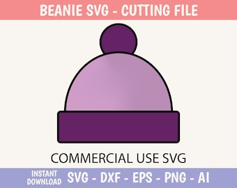 Beanie SVG layered cut file Cricut Silhouette, beanie clipart, pom pom svg, beanie PNG, beanie vector, beanie silhouette, winter hat svg