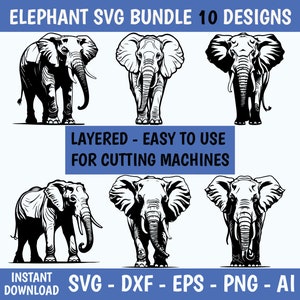 Elefante SVG safari animal paquete corte archivo cricut silueta uso comercial elefante clip art selva svg impresión bajo demanda láser de vinilo artesanal
