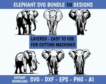 Elephant SVG safari animal bundle cut file cricut silhouette commercial use elephant clip art jungle svg print on demand craft vinyl laser