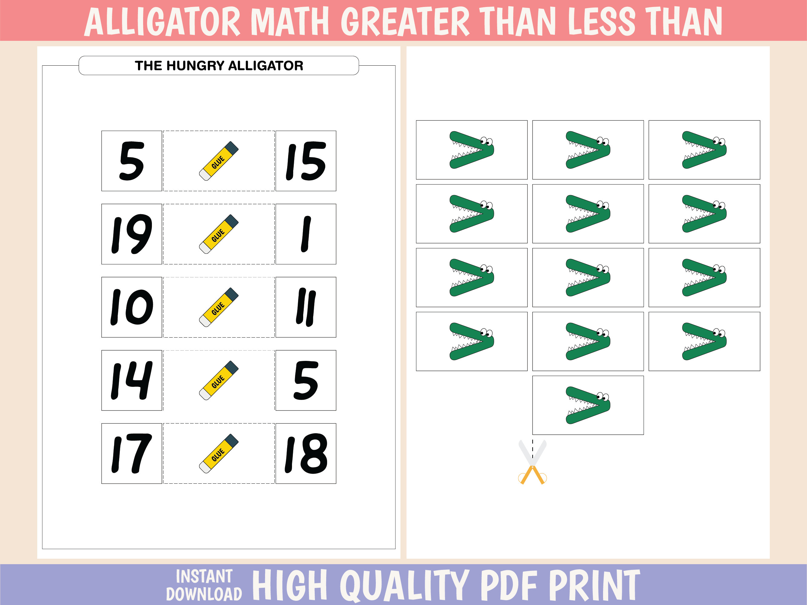 Greater Than Less Than Alligator Math Printables Preschool Worksheets ...