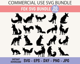 Fox SVG bundle cut file cricut silhouette commercial use fox clip art woodland vector graphics for print on demand POD DIY craft vinyl laser