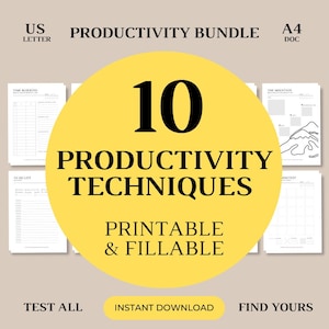 Pacote de técnicas de produtividade PDF editável Gerenciamento de tempo Definição de metas Coma sapo primeiro Matriz de Eisenhower Método Ivy Lee Metas inteligentes Presente