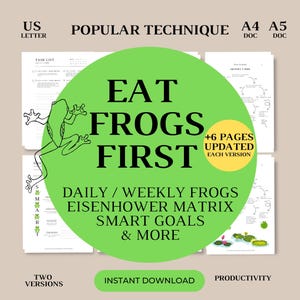Planificador de productividad Eat Frogs First / Objetivos inteligentes y matriz de Eisenhower / Diseño minimalista / Descarga instantánea