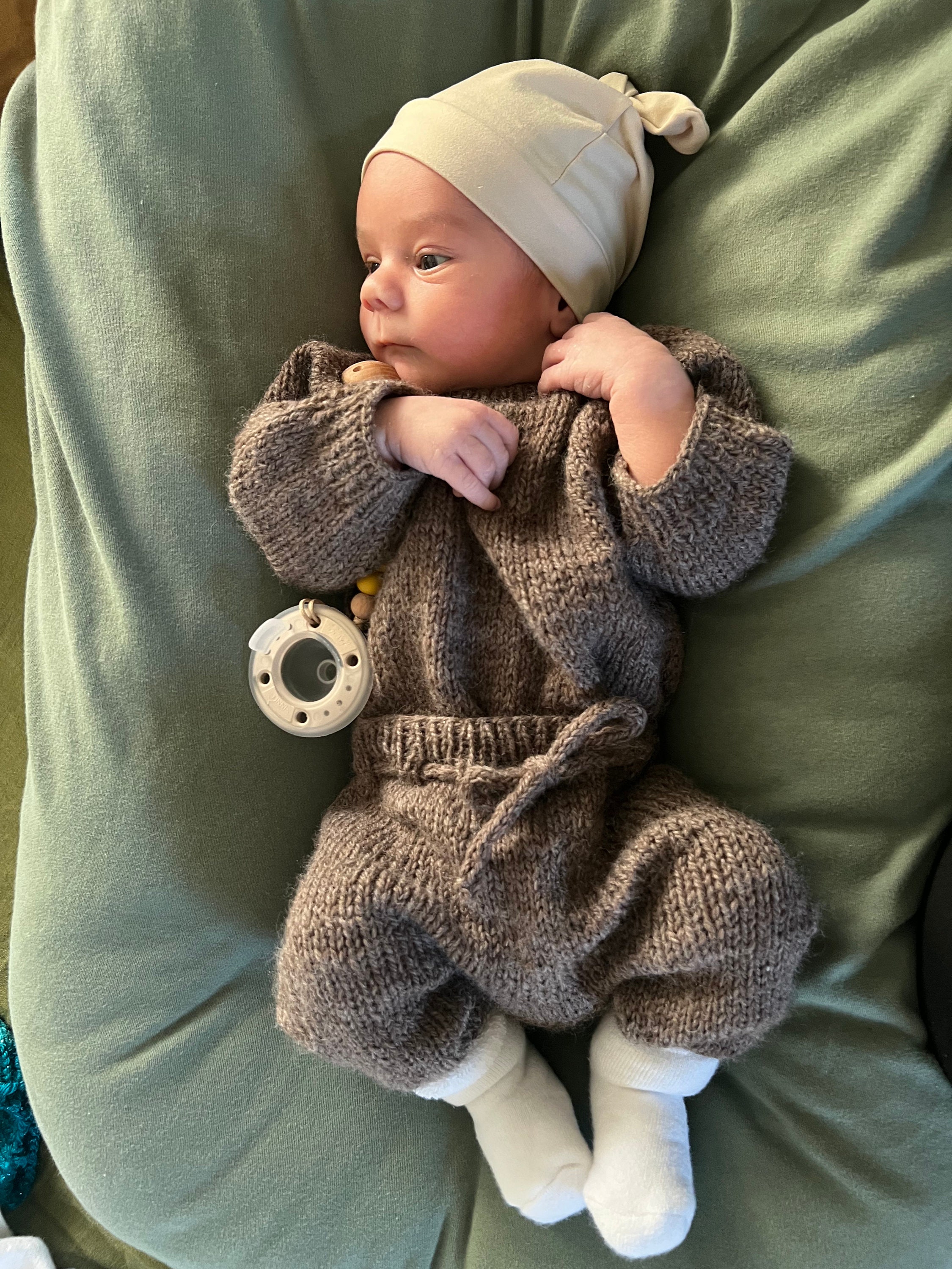 Hand Knitted Wool Baby Romper and Pant Set