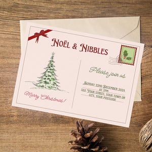 Uitnodiging kerstfeest, kerstuitnodiging bewerkbare afdrukbare, kerstbriefkaartuitnodiging, uitnodiging vakantiefeestje