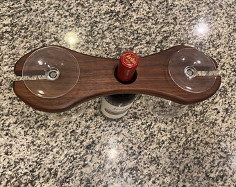 Walnut Wine Bottle and Glass Holder