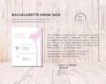 Bikinis & Martini Bachelorette Signature Drink Sign (Szablon Canva Pro)