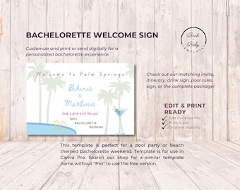 Bikinis & Martini Bachelorette Welcome Sign (Szablon Canva Pro)