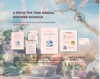 Tea Time Bridal Shower Signage Pack (Canva Pro Template)