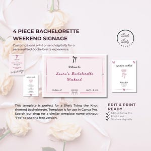 She's Tying the Knot Bachelorette Weekend Signage Pack (Canva Pro Template) image 1