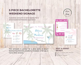 Pakiet oznakowań na weekend panieński w bikini i martini (szablon Canva w wersji bezpłatnej)