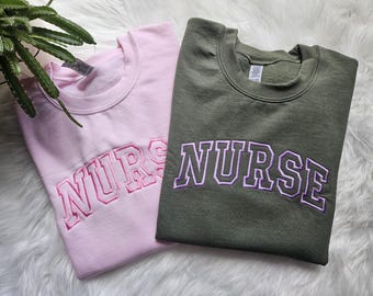 Embroidered Nurse Crewneck Sweatshirt: Customized RN Gift