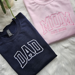 Embroidered Mom Dad Sweatshirt: Custom Mama Dada Crewneck Hoodie