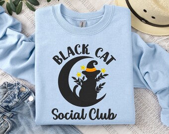 Black Cat Embroidered Crewneck Sweatshirt