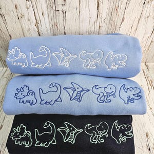 Embroidered Dinosaurs Crewneck or Hoodie - Custom Thread Color