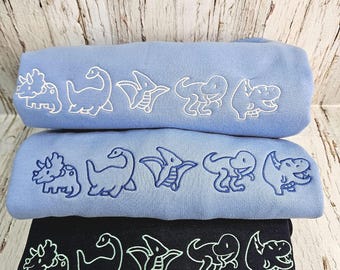 Geborduurde dinosaurussen ronde hals of hoodie - aangepaste draadkleur