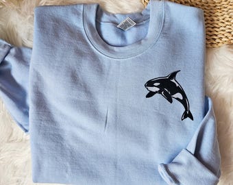 Orca Whale Embroidered Crewneck Hoodie Sweatshirt