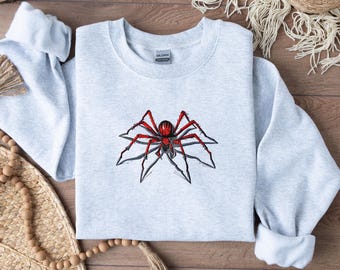 Spider Embroidered Crewneck Sweatshirt: Gothic Insect Lover Gift
