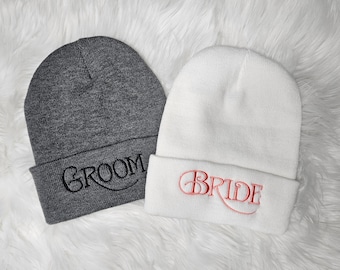 Conjunto de gorro bordado para novios, regalo de boda personalizado