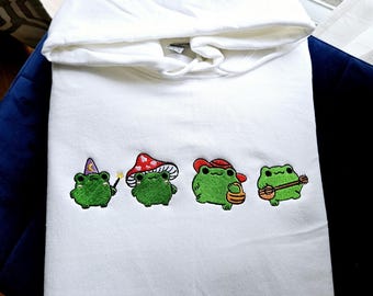 Cute Frogs Embroidered Hooded Sweatshirt