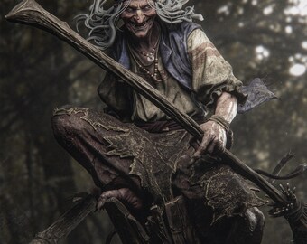 The Forest Forgets Her Footsteps | Unpainted Resin Forest Witch Diorama, 1:6 Scale