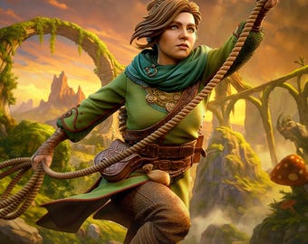 Zoe  Resin Figurine | Multiple Sizes | Multiverse Grappler Collector Statue | Rope-Leaping Scout with Ruins Base