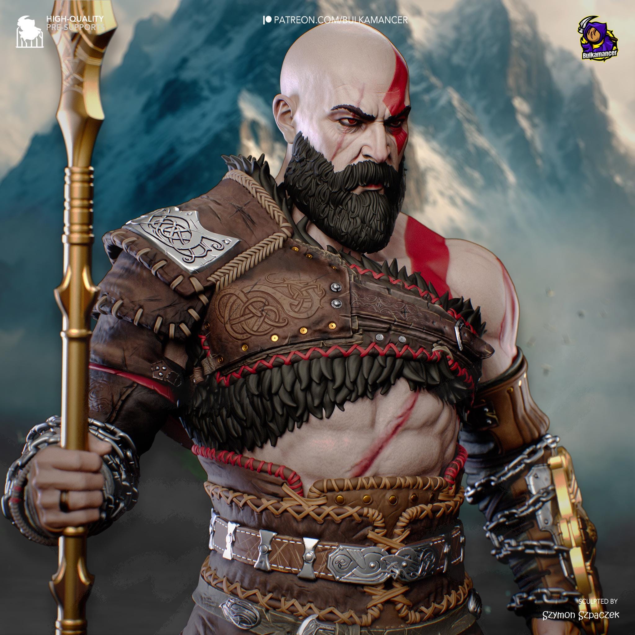 Kratos God of War  Figurine I Multiple Sizes Resin Statue I Fan Art 3D Print  I Unpainted I Warrior I Spear I Gift for Him I Hero
