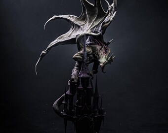 The Watcher Above the Spires | Unpainted Resin Dragon Diorama