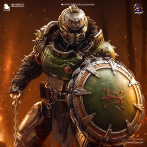 Doom Person Resin Figurine | Warrior Collectible | Hellbreaker Warrior Statue (50–299mm) | Unpainted | Gift for Gamer | Horror