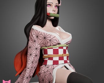 Figura de resina de una linda chica demonio, varios tamaños, estatua coleccionable de una hermana demonio atada con bambú.