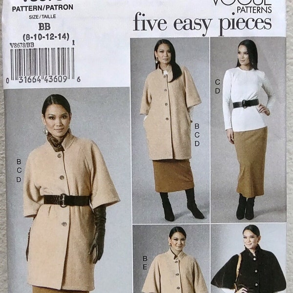 Uncut Misses Size 8-14, Vogue Five Easy Pieces 8678, Sewing Pattern, Jacket Coat, Top, Skirt, Pants, Wardrobe, Straight, Elbow Sleeves, Fast