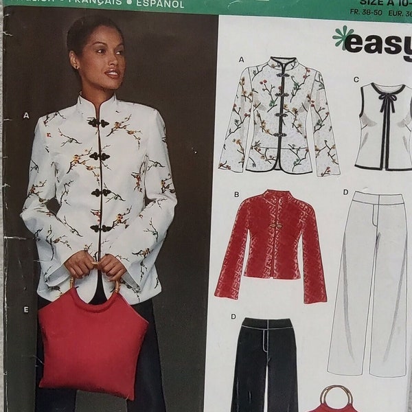 Uncut, Misses Size 10-22, Sewing Pattern, New Look 6435, Asian Inspired Jacket, Vest Top, Dress Pants, Slacks, Tote Bag, Easy to Sew, Purse