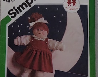 Uncut, Doll, Size 20 inches, Simplicity Crafts Sewing Pattern 6612, Vintage, Clothes, Moonbeam, Gift, Toy, Dress Panties Jumper Gown Booties