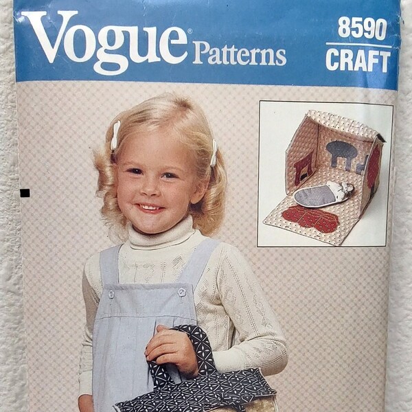 Uncut, Sewing Pattern, Vogue Craft 8590, Folding House, Carry-Along Doll, Toy, Gift, Doll Clothes, Travel Kids, Vintage 1980s, Girl, Child