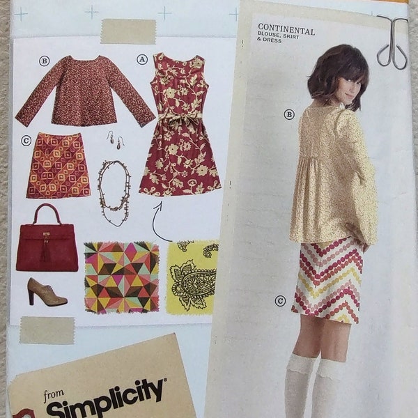 Uncut Misses Size 14-22, Sewing Pattern Simplicity 2059, Dress, Lisette Sew Your Style, above the knee, Jacket, Skirt, Tie Belt, Continental