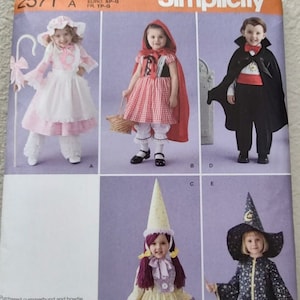Uncut Child Size 1/2-4, Sewing Pattern, Simplicity 2571 Costume, Dracula, Wizard, Little Bo Peep, Red Riding Hood, Clown, Boy, Girl, Toddler