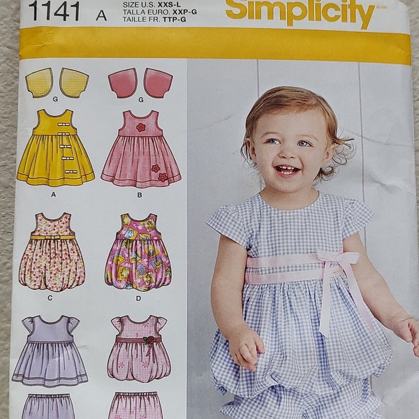Uncut, Baby Size 7-24 Lbs, Sewing Pattern, Simplicity 1141, Dress, Jumper, Top, Pantaloons, Bolero Jacket, Girl, Infant, Toddler, Sleeveless