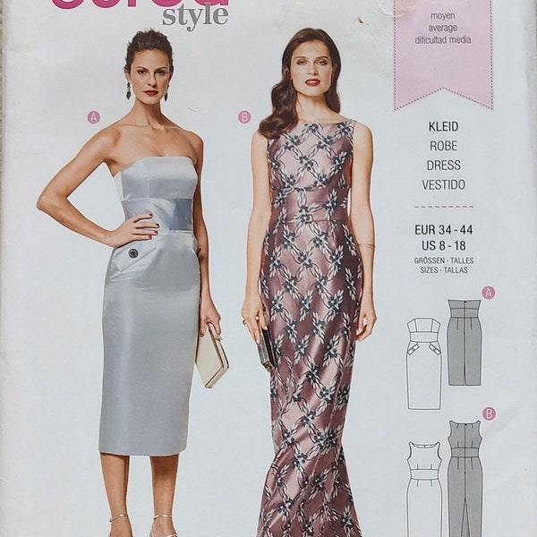 Uncut Misses Size 8-18, Sewing Pattern, Burda 6441, Dress, Maxi, Gown, Below Knee, Sleeveless, Strapless, Wedding Party, Bridesmaid, Evening