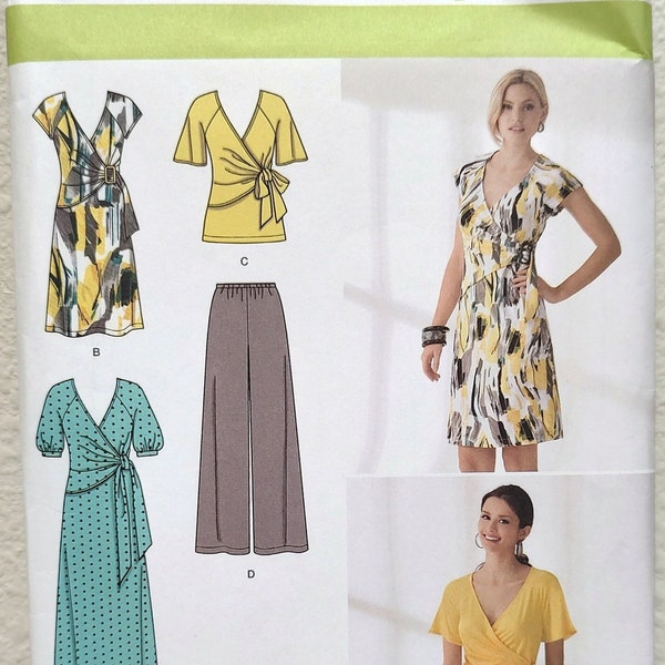 Uncut Misses Size 16-24, Sewing Pattern Simplicity 2369, Wrap Dress, Top, Blouse, Gown, Pants, Ties to the Front, Maxi, Knit Fabric, Tunic