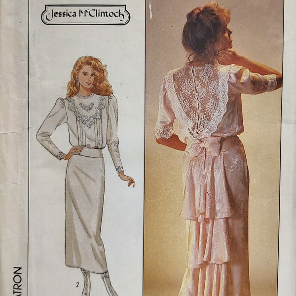 Uncut Misses Size 14, Vintage Sewing Pattern, Simplicity 8224, Dress, Jessica McClintock, Gunne Sax, Puff Sleeves, Lace Trim, Ruffles layers