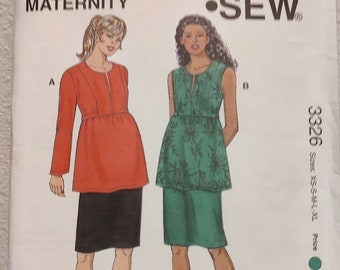 Uncut Misses Size XS-XL, Sewing Pattern, Kwik Sew 3326, Maternity Clothes, Skirt, Top, Blouse, Tunic, Sleeveless, Long Sleeves, Ties to Back