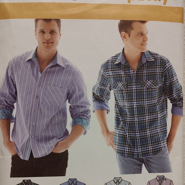 Uncut Men's Size 44-52, Sewing Pattern, Simplicity 1544, Shirt, Cowboy, Work, Plaid, Big and Tall, Extra Large, Collar Cuffs, Flannel, Rodeo