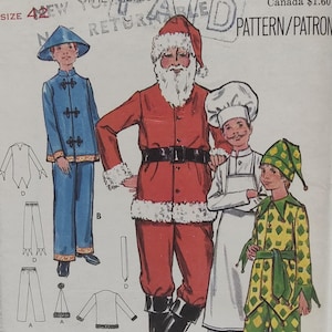 Uncut Chest Size 42, Adult Costume Sewing Pattern, Butterick 5103, Clown Jester, Chef, Chinese, Santa, Apron, Hat, Pants, Top, Men Misses