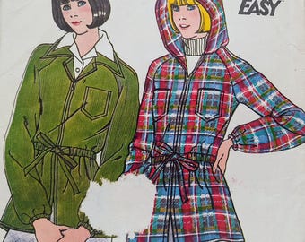 Uncut Misses Size 14, Sewing Pattern, Butterick 3864, Fast and Easy Jacket, Coat, Hood Hooded, Hip Length, Drawstring Waist, Pockets,