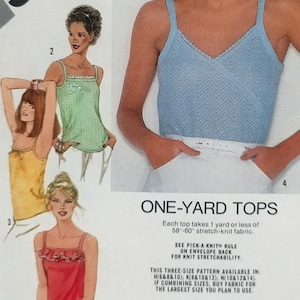 Uncut Misses Size 6-10 Vintage Sewing Pattern, Simplicity 9973, Pull0ver Top, One Yard, for Stretch Knit, Sleeveless, Camisole, Lace, Ruffle