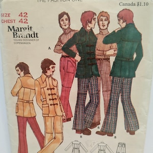 Uncut, Men's Size 42 Inch Chest, Vintage Sewing Pattern, Butterick 6464, Jacket Coat, Pants, Margit Brandt Designer, 1960s 70s, Toggle Close